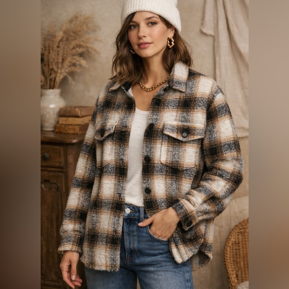Calvin Klein Jeans Women's Checkered Utility Jacket - Black and brown